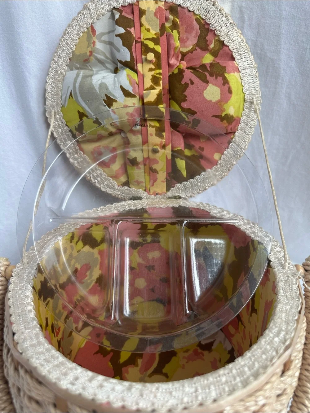 Vintage 1960s Woven Sewing Basket / Sewing Box Made in Japan | Floral Lining